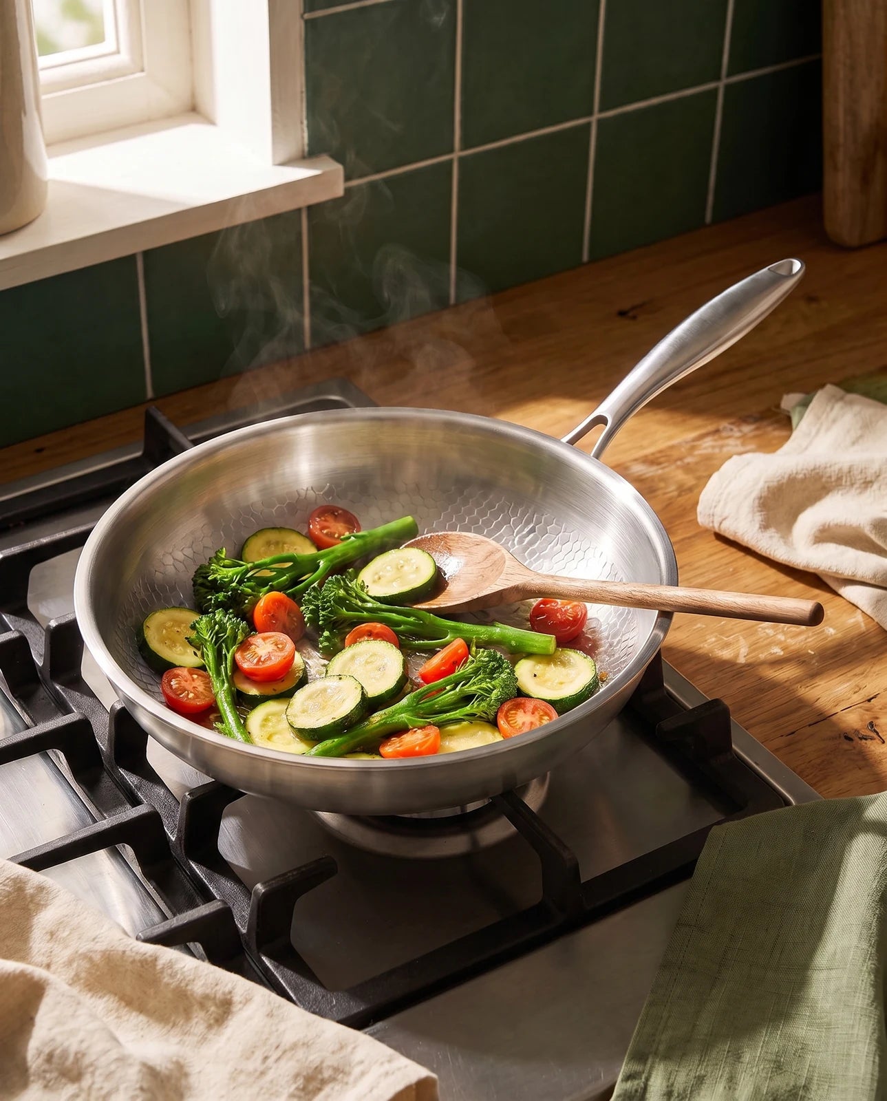 Vegetables cooking in the Titan pan