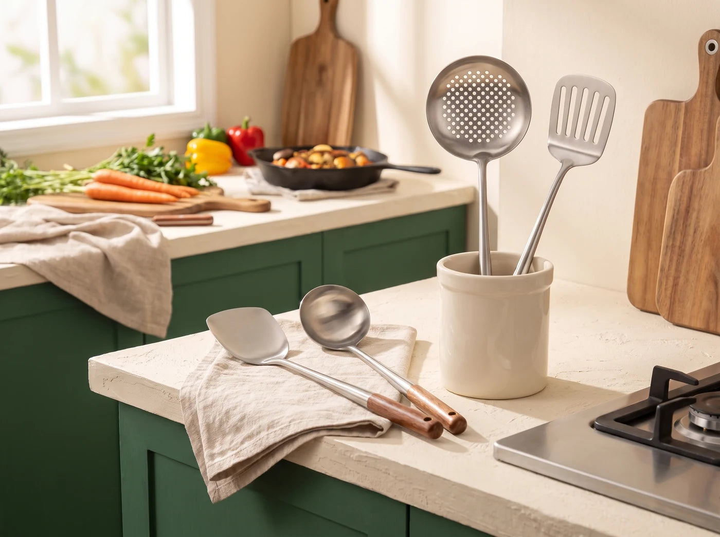 Stainless Steel Utensils in a home kitchen