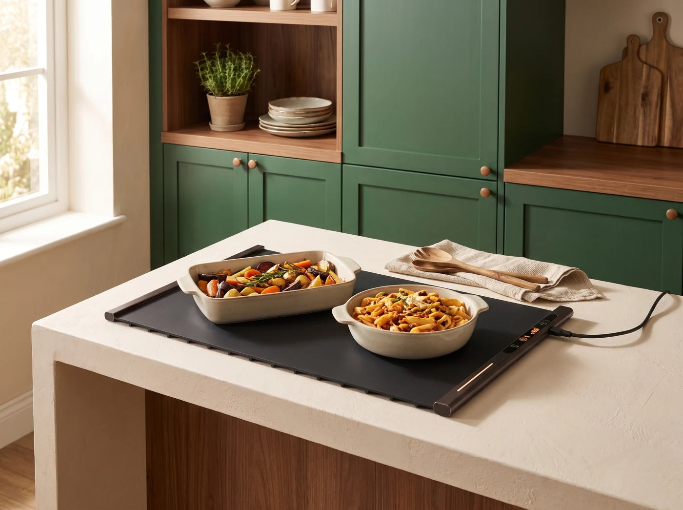 Food Warming Mat in a home kitchen