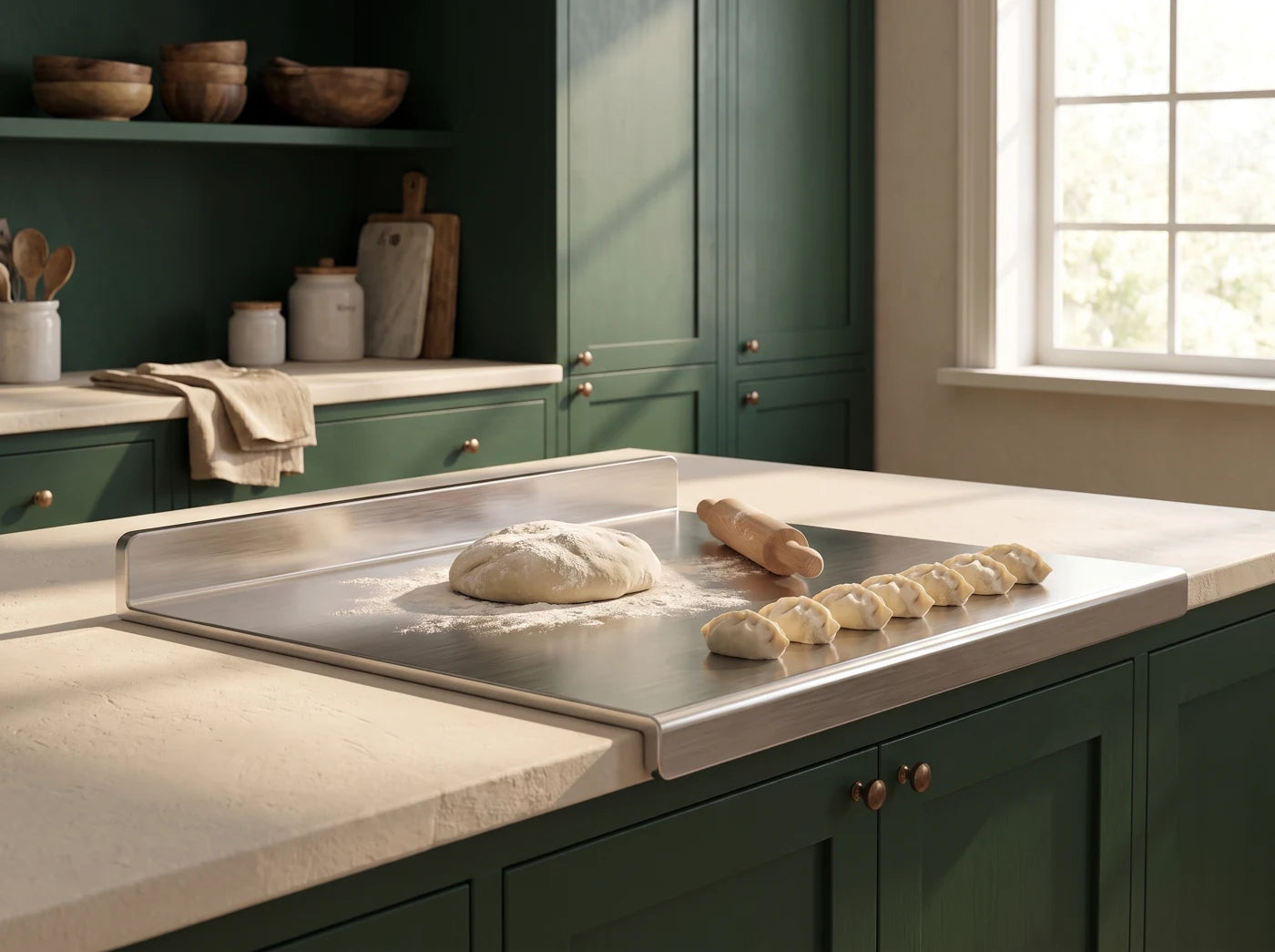Stainless Steel Countertop Cutting Board in a home kitchen