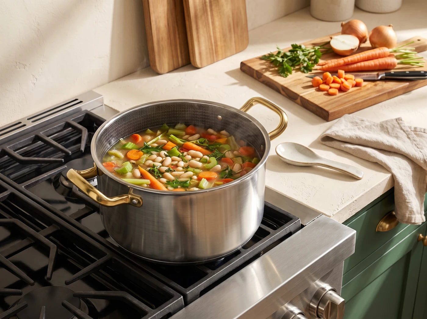 Stainless Steel Stockpot in a home kitchen
